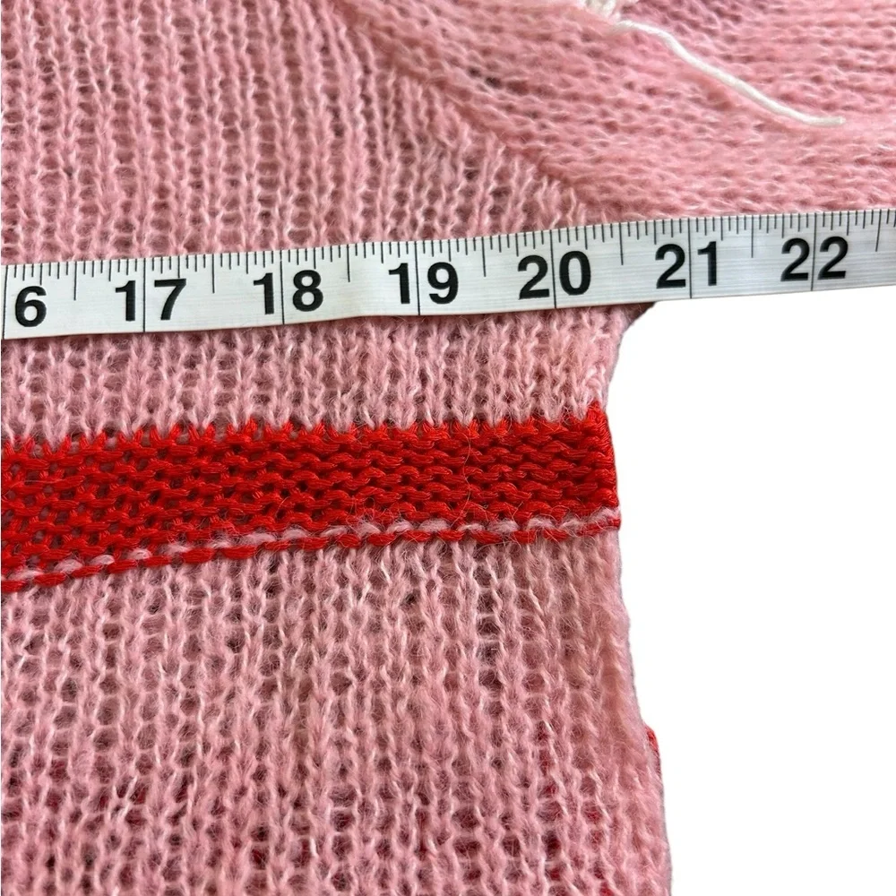 NWT ZARA Distressed‎ Knit Cropped Cardigan Sweater Pink Red White Medium